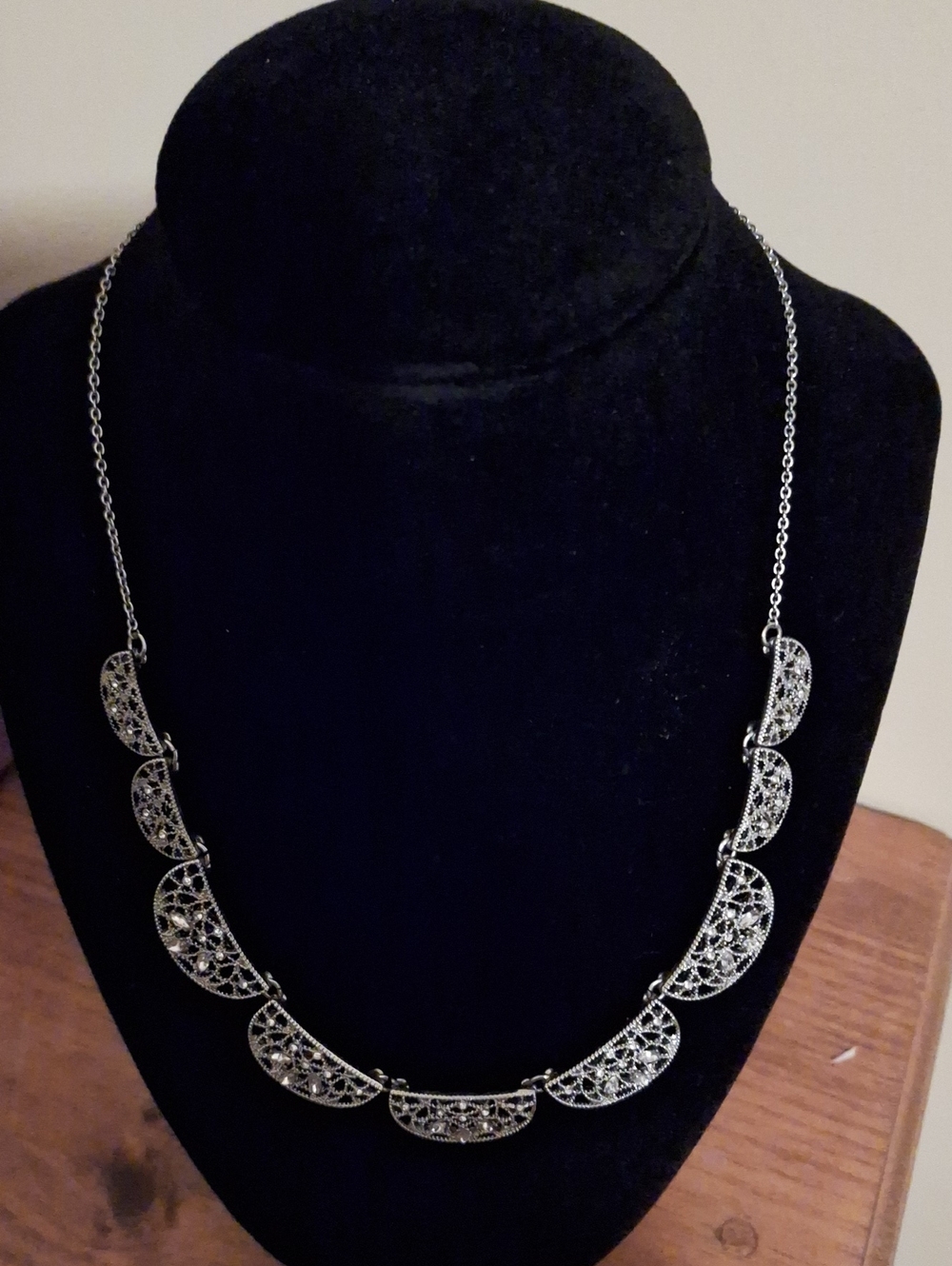 LOFT Silver Filigree Semicircle Panel Necklace